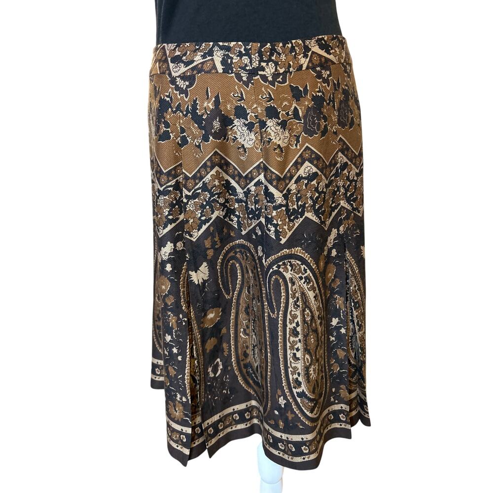 Harold's | Silk/Wool Blend Brown/Black Paisley Pleated Skirt | 10